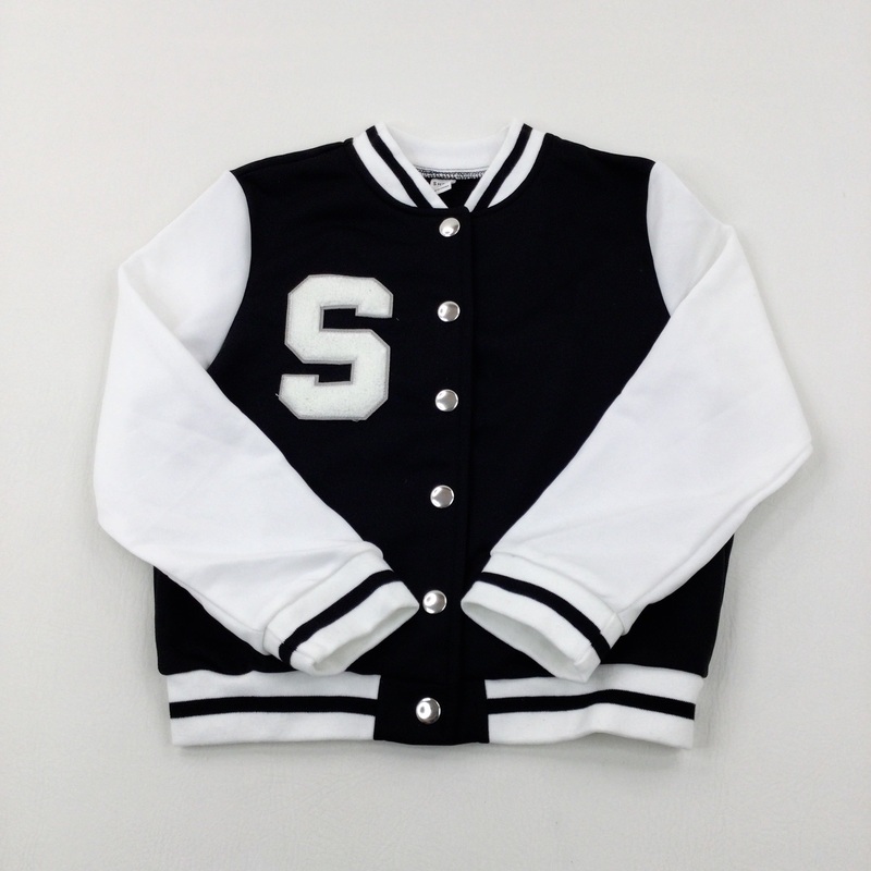 'S' Appliqued Black & White Jacket - Girls 8-9 Years