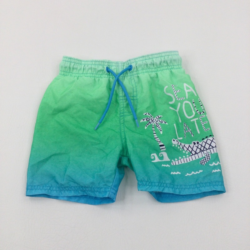 'Sea You Later' Crocodile & Palm Trees Green Swim Shorts - Boys 2-3 Years