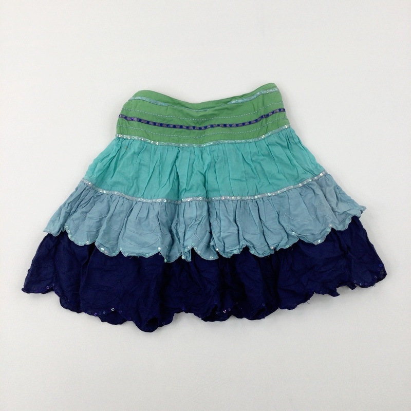 Sequinned Green & Blue Layered Skirt - Girls 6-7 Years