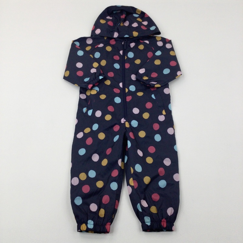 Spotty Navy Lightweight Puddlesuit With Hood - Girls 18-24 Months