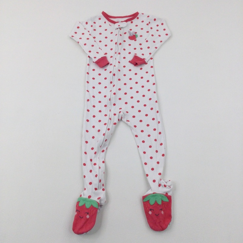 Strawberry & Mouse Appliqued Spotty White Babygrow - Girls 18-24 Months
