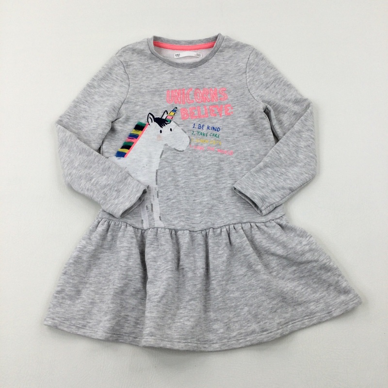 'Unicorns Believe' Glittery Grey Sweatshirt Dress - Girls 6-7 Years