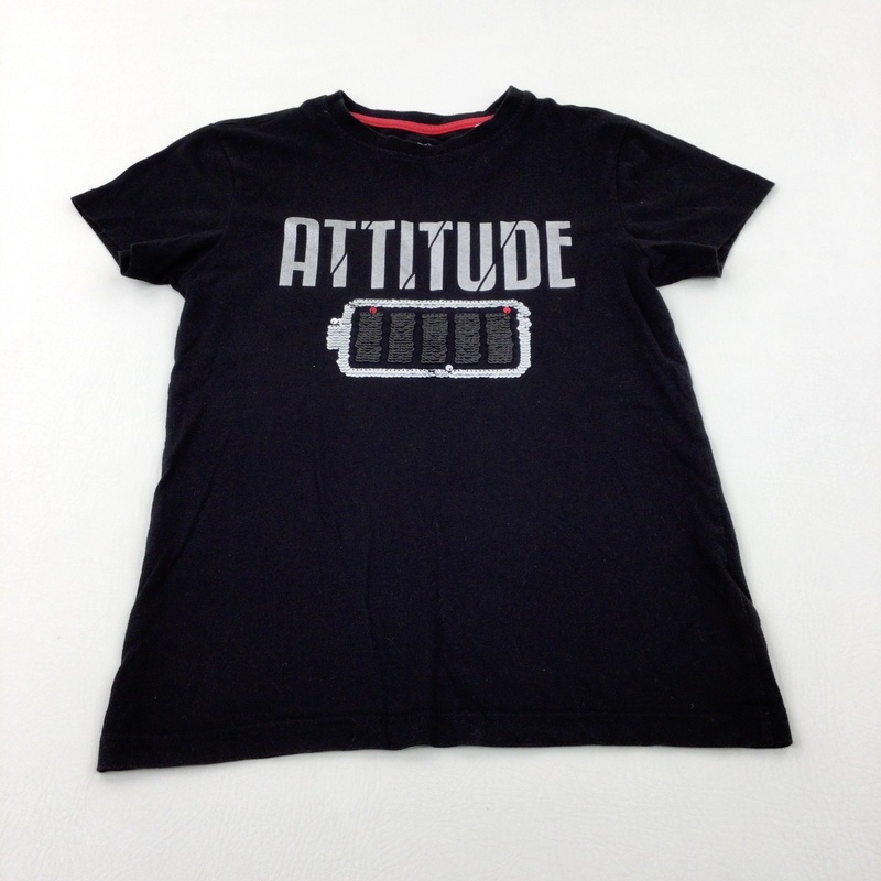 'Attitude' Sequin Flip Black T-Shirt - Boys 9-10 Years