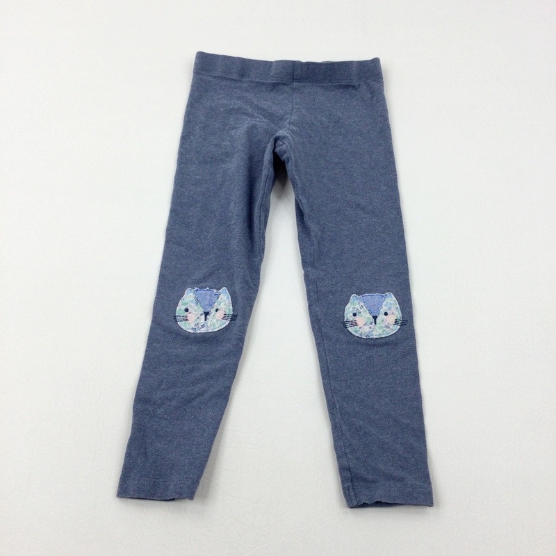 Cats Appliqued Blue Leggings - Girls 5-6 Years