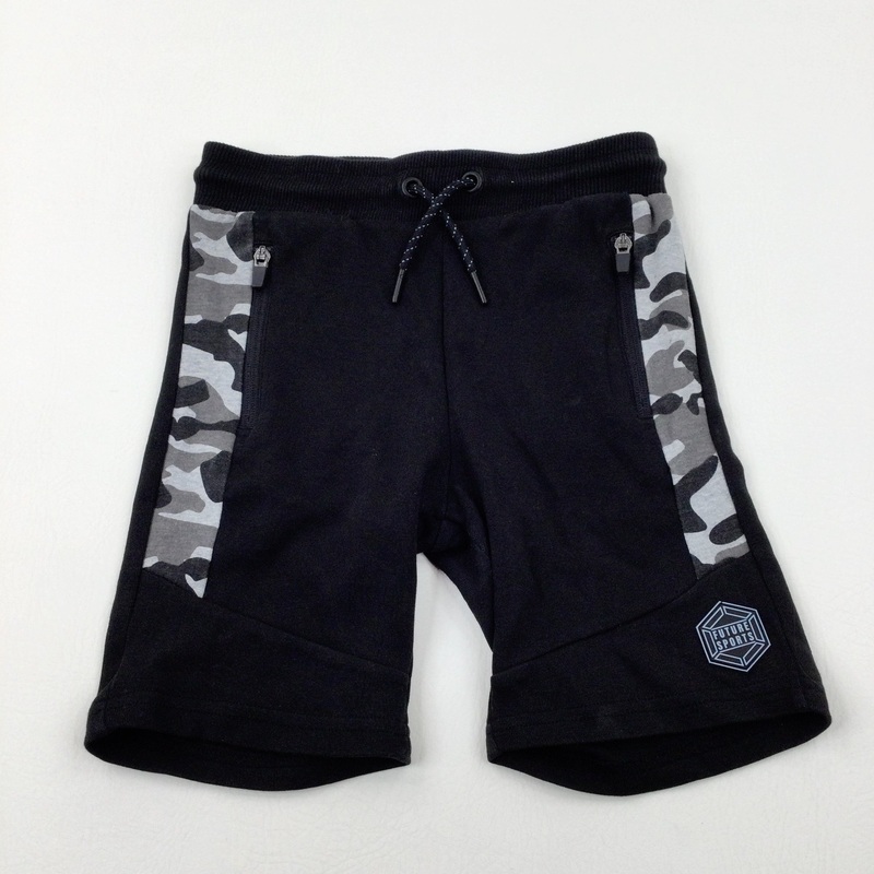 'Future Sports' Camouflage Panel Black Shorts - Boys 8-9 Years