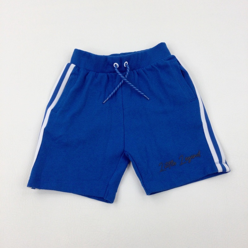 'Little Legend' White Striped Blue Shorts - Boys 5-6 Years