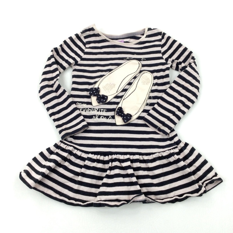 'My Favourite Shoes' Dusky Pink & Black Striped Dress - Girls 3-4 Years