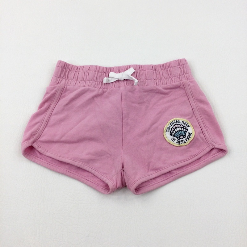 'My Shell Phone' Appliqued Pink Jersey Shorts - Girls 5-6 Years