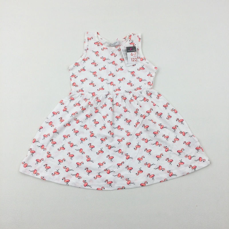 **NEW** Flamingoes White Jersey Dress - Girls 6-7 Years