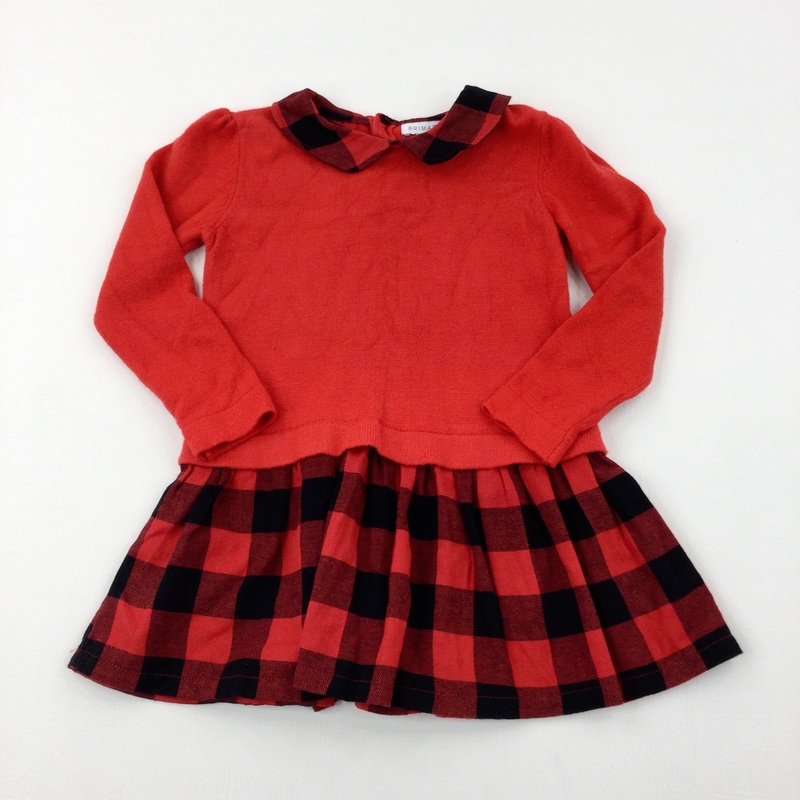 Red Tartan Dress With Knitted Over Jumper - Girls 7-8 Years