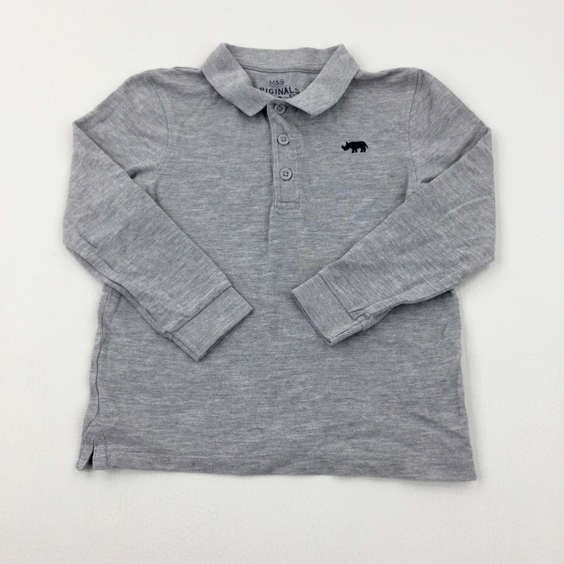 Rhino Motif Grey Long Sleeve Polo Shirt - Boys 4-5 Years