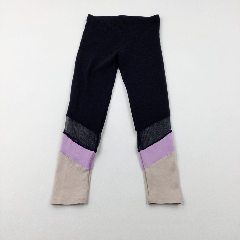 Sheer Panel Black & Lilac Sports Leggings - Girls 8-9 Years