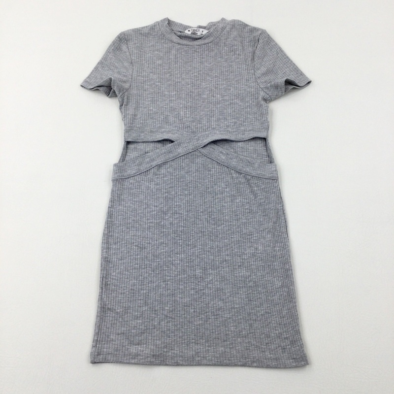 Sheer Panels Grey Jersey Dress  - Girls 8-9 Years