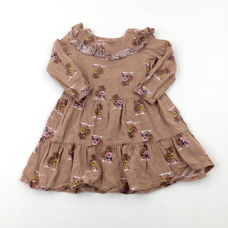Squirrels Tan Dress - Girls 3-4 Years