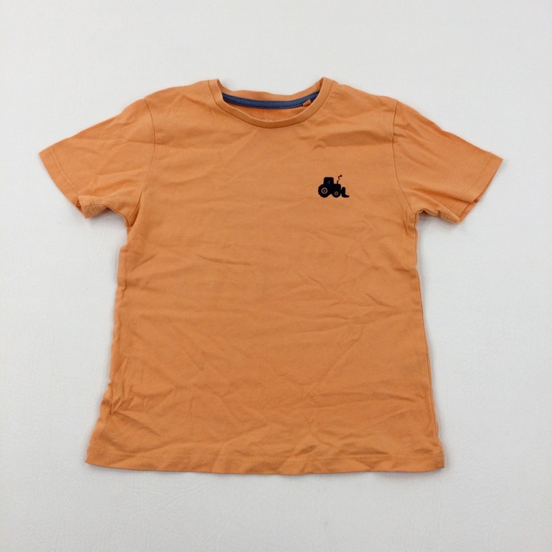 Tractor Motif Orange Cotton T-Shirt - Boys 4-5 Years