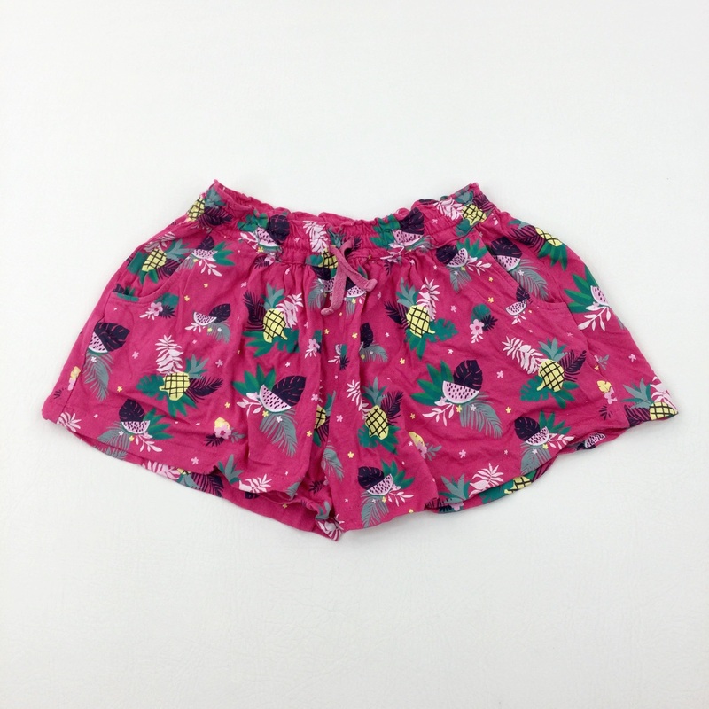 Tropical Flowers & Fruits Pink Jersey Shorts - Girls 7-8 Years