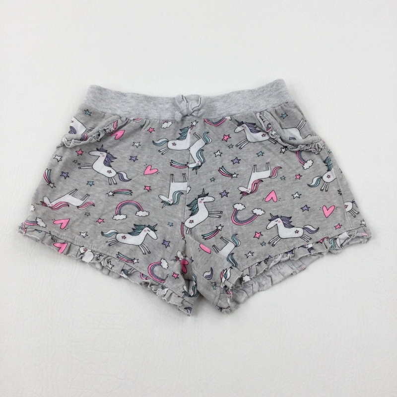 Unicorns & Rainbows Grey Jersey Shorts - Girls 6-7 Years