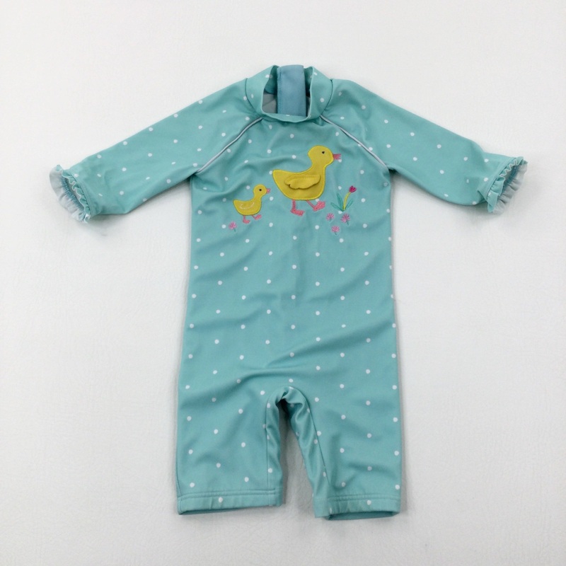 Ducks Appliqued Spotty Turquoise Beach Suit - Girls 3-6 Months