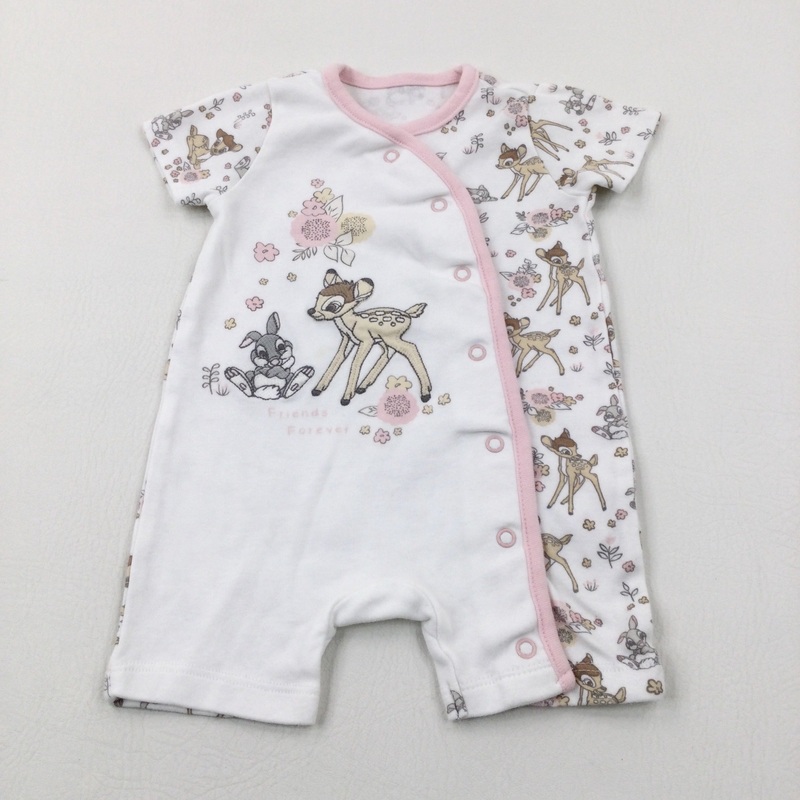 'Friends Forever' Bambi & Thumper Appliqued White Romper - Girls 3-6 Months