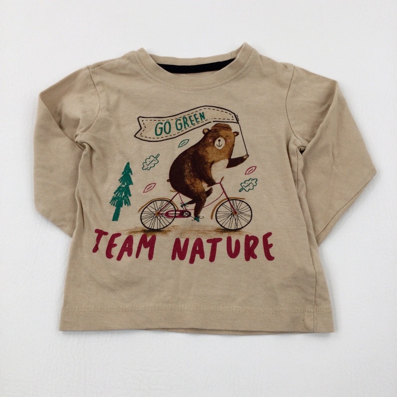 'Go Green' Bear & Bicycle Beige Long Sleeve Top - Boys 3-6 Months