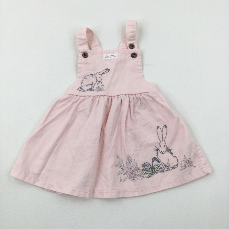 'Guess How Much I Love You' Hares Embroidered Pink Dungaree Dress - Girls 0-3 Months