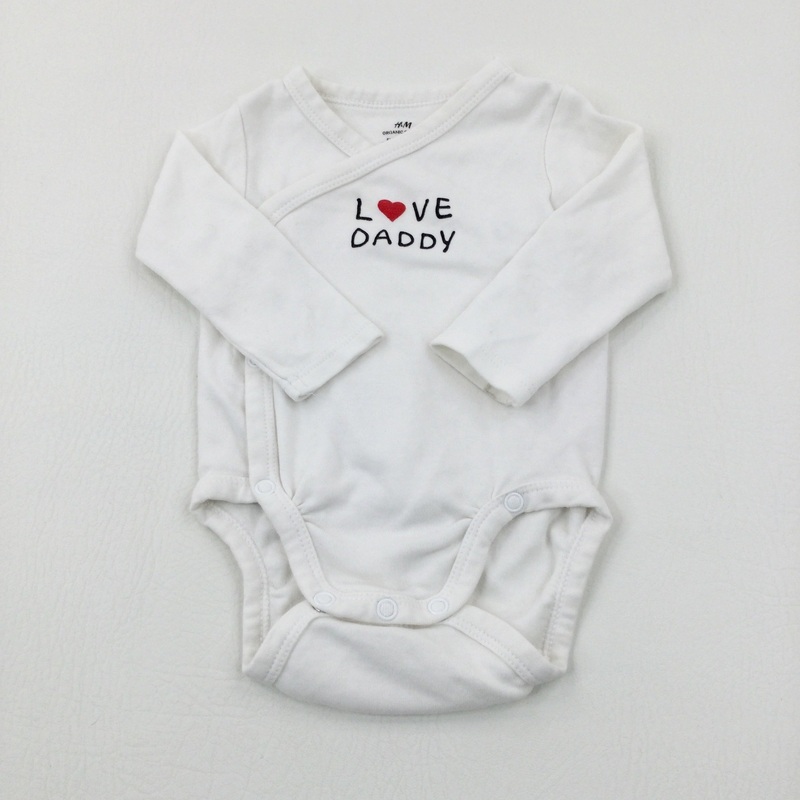 'Love Daddy' White Cotton Long Sleeve Bodysuit - Boys 0-3 Months