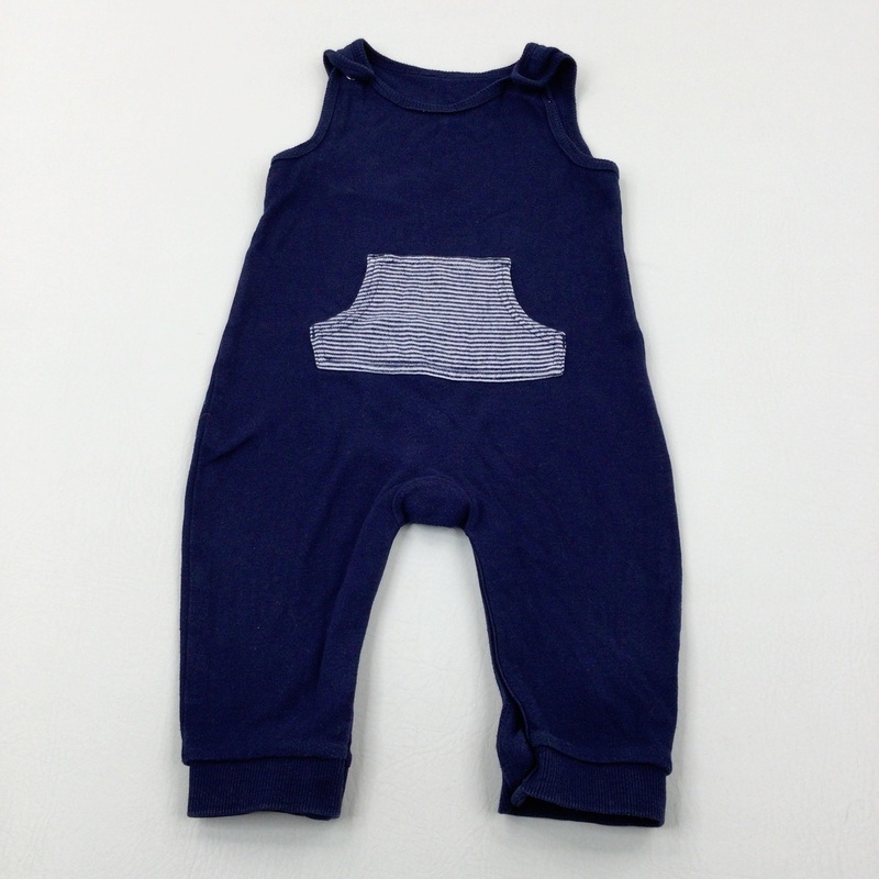 Navy Cotton Romper - Boys 6-9 Months