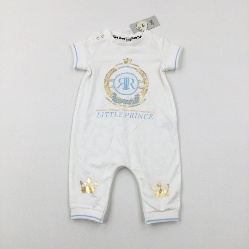 **NEW** 'Little Prince' Crowns Cream Romper - Boys 0-3 Months