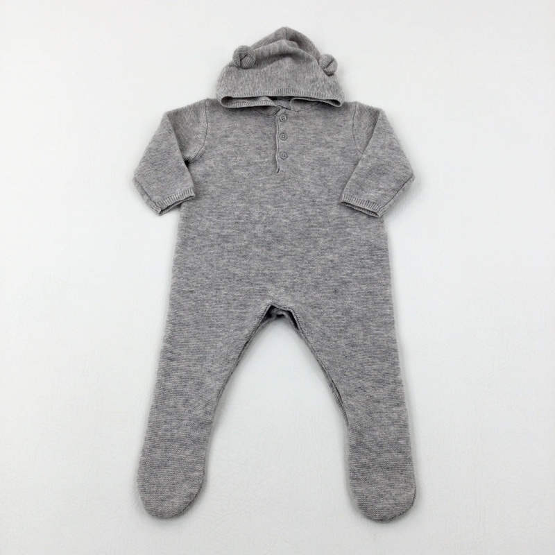 Soft Grey Cashmere Mix Hooded Pramsuit/Onesie - Boys/Girls 3-6 Months