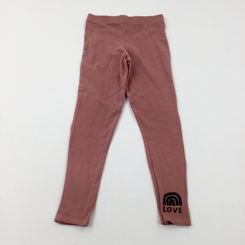 'Love' Rainbow Dusky Pink Leggings - Girls 6-7 Years