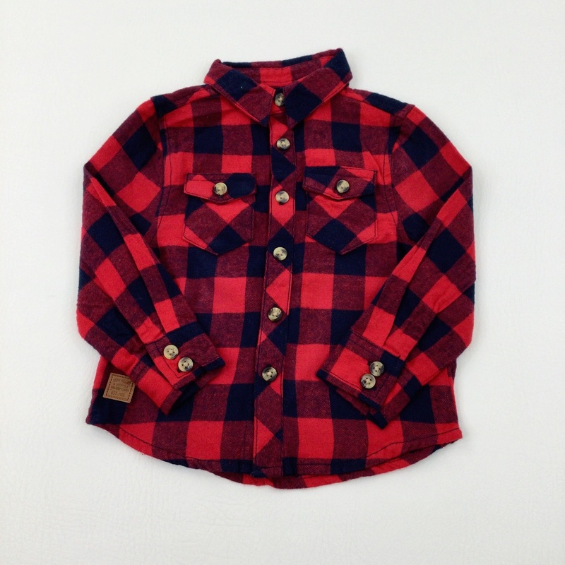 Red & Navy Checked Long Sleeve Shirt - Boys 12-18 Months