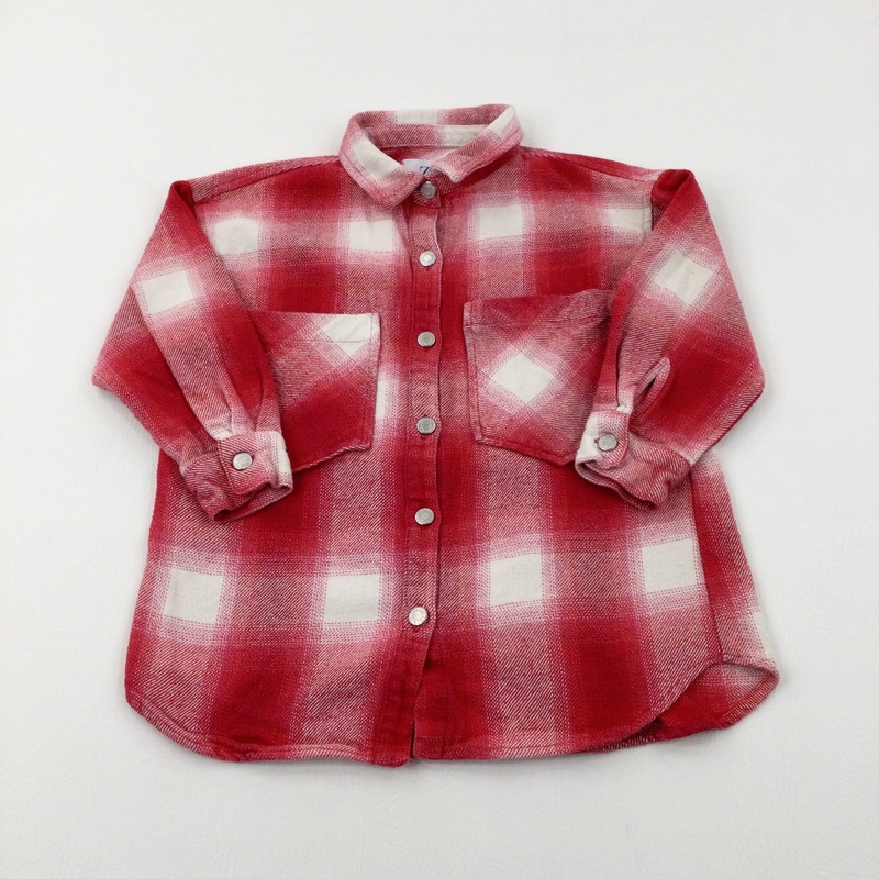 Red & White Checked Heavyweight Long Sleeve Shirt - Girls 5-6 Years