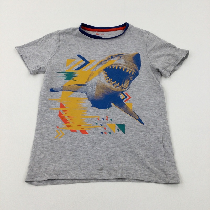 Shark Colourful Grey T-Shirt - Boys 8-9 Years
