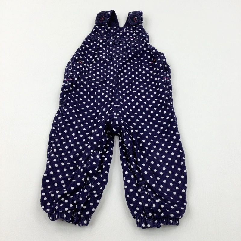 Spotty Navy Cord Lined Dungarees - Girls 12-18 Months