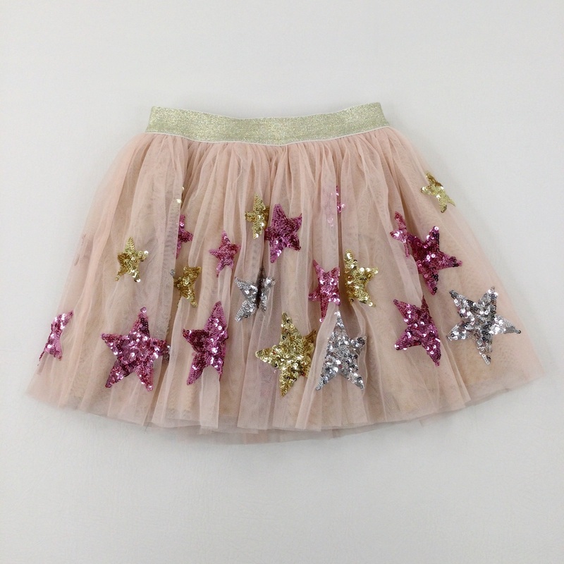 Stars Sequinned Dusky Pink Net Skirt - Girls 7-8 Years