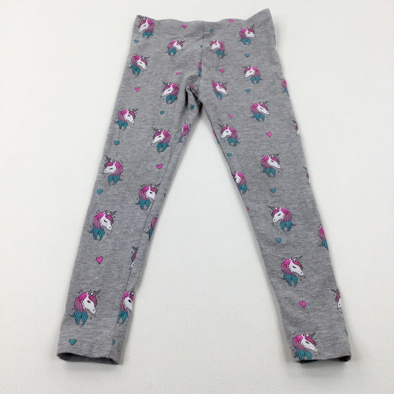 Unicorns & Hearts Grey Leggings - Girls 7-8 Years
