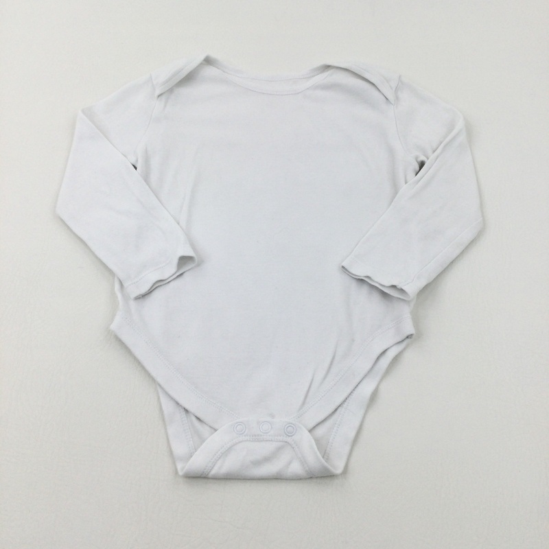 White Cotton Long Sleeve Bodysuit - Boys 18-24 Months