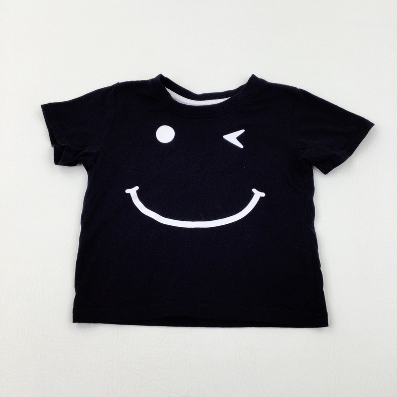 Winky Face Black Cotton T-Shirt - Boys 12-18 Months