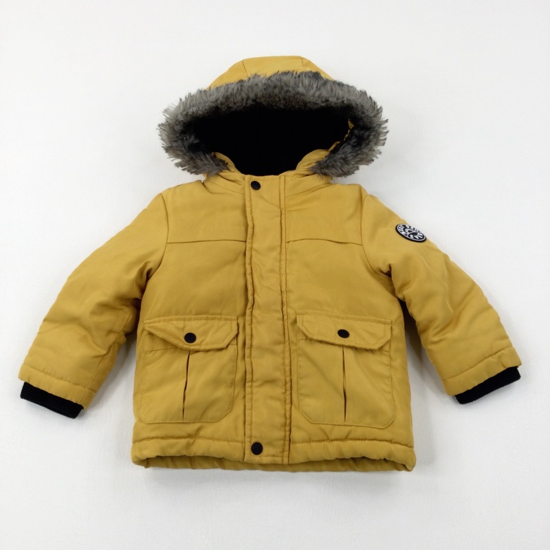 Yellow Winter Coat With Fluffy Hood - Boys 9-12 Months