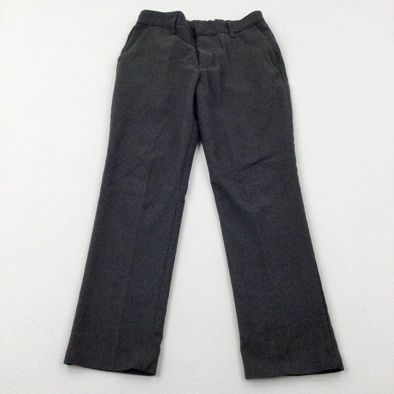 Grey School Trousers With Adjustable Waist - Boys 8-9 Years