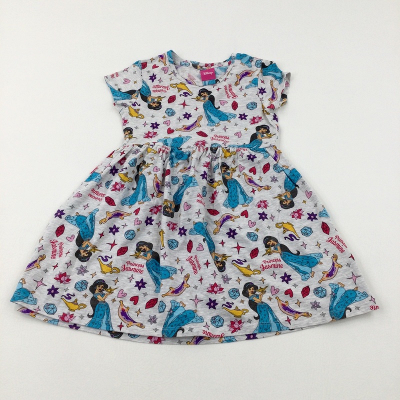 'Princess Jasmine' Aladdin Colourful Grey Jersey Dress - Girls 5-6 Years