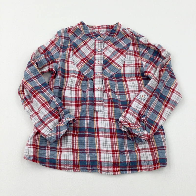 Red & Blue Tartan Long Sleeve Shirt - Girls 5-6 Years