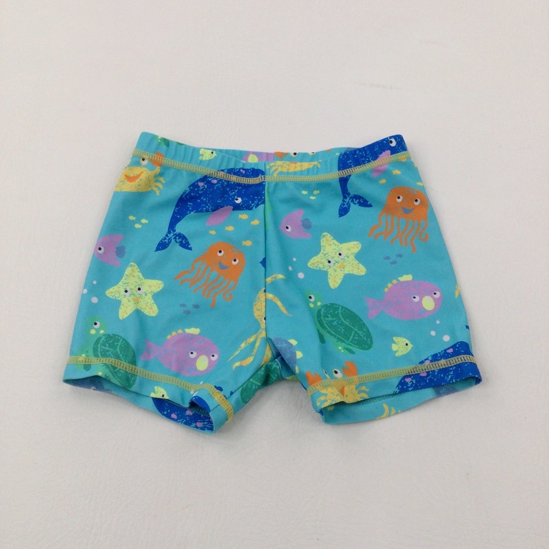 Sea Creatures Blue Swimming Shorts - Boys 3-4 Years