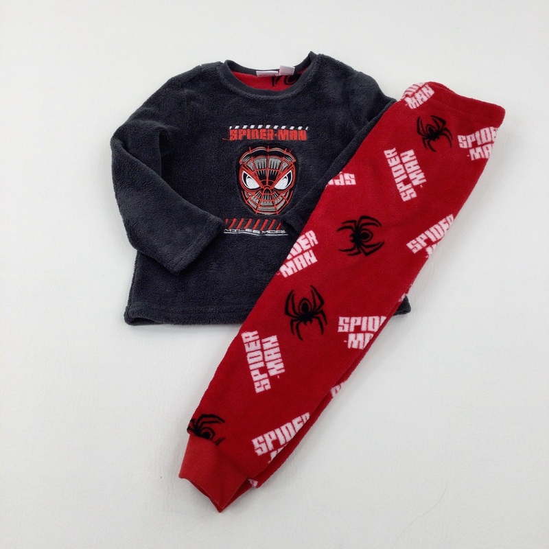 'Spider-Man' Marvel Superhero Grey & Red Fluffy Fleece Pyjamas - Boys 3-4 Years