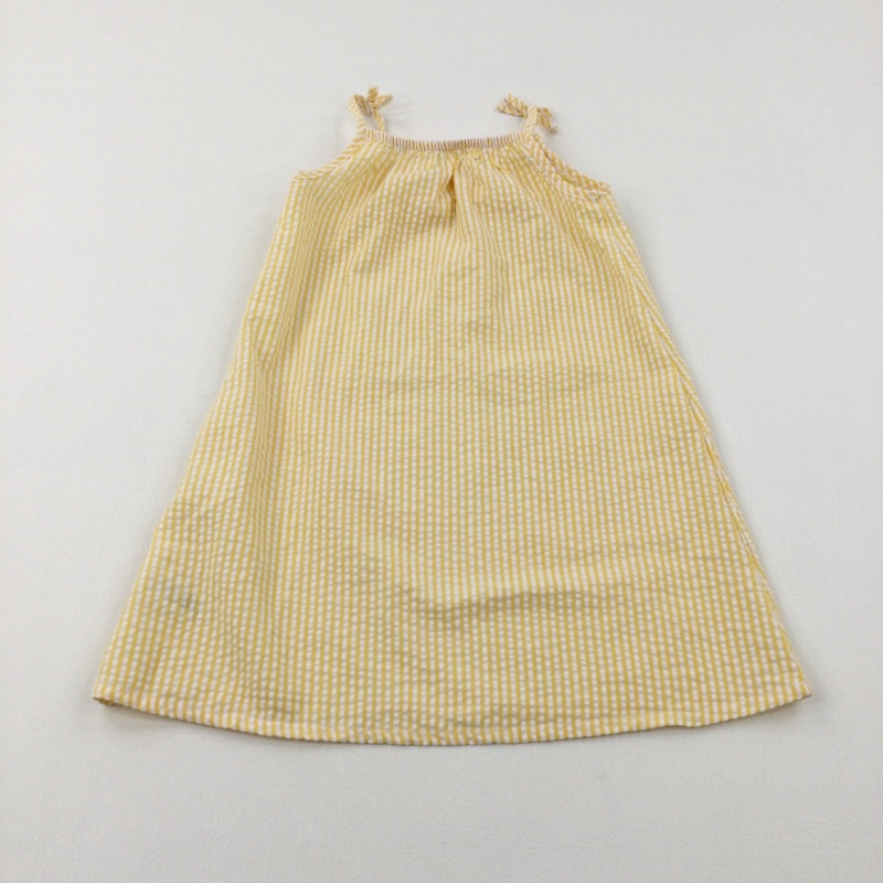 Textured Yellow Striped Dress - Girls 5-6 Years