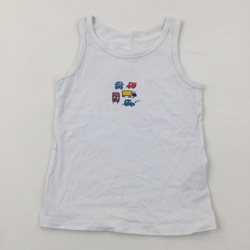 Vehicles White Vest - Boys 3-4 Years