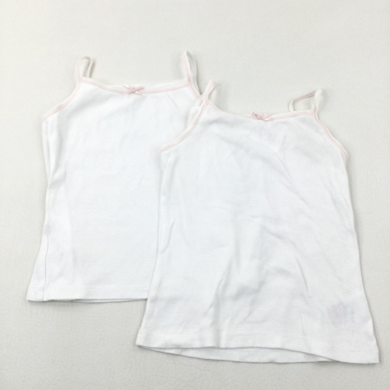 2 White Vests With Pink Trim - Girls 3-4 Years