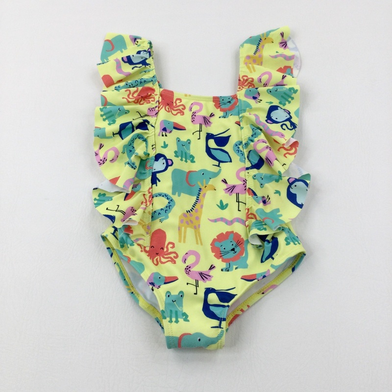 Animals Colourful Yellow Swimming Costume - Girls 4-5 Years