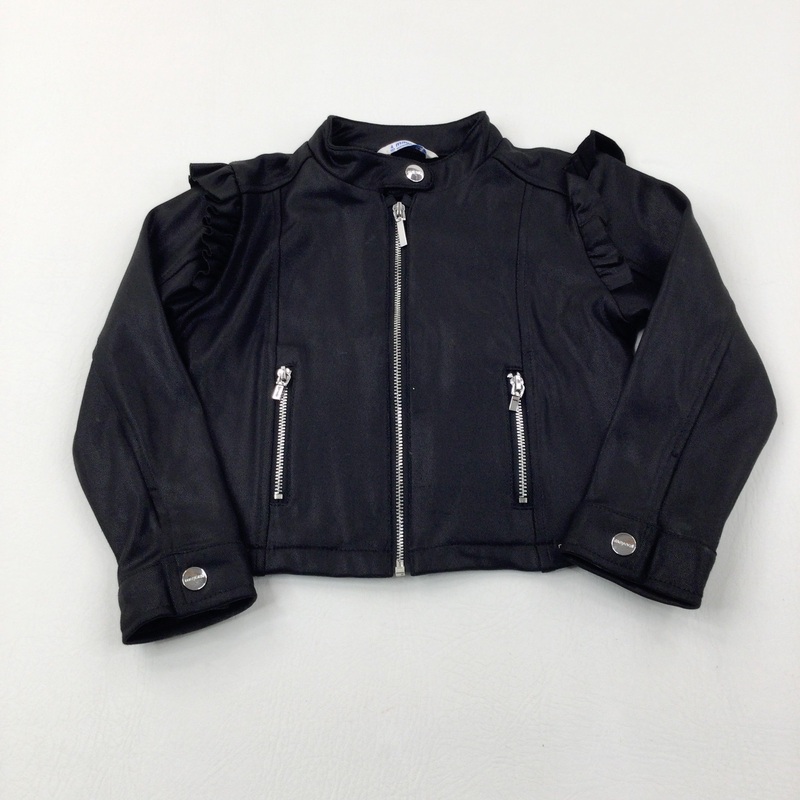 Black Leather Effect Fabric Jacket - Girls 3-4 Years