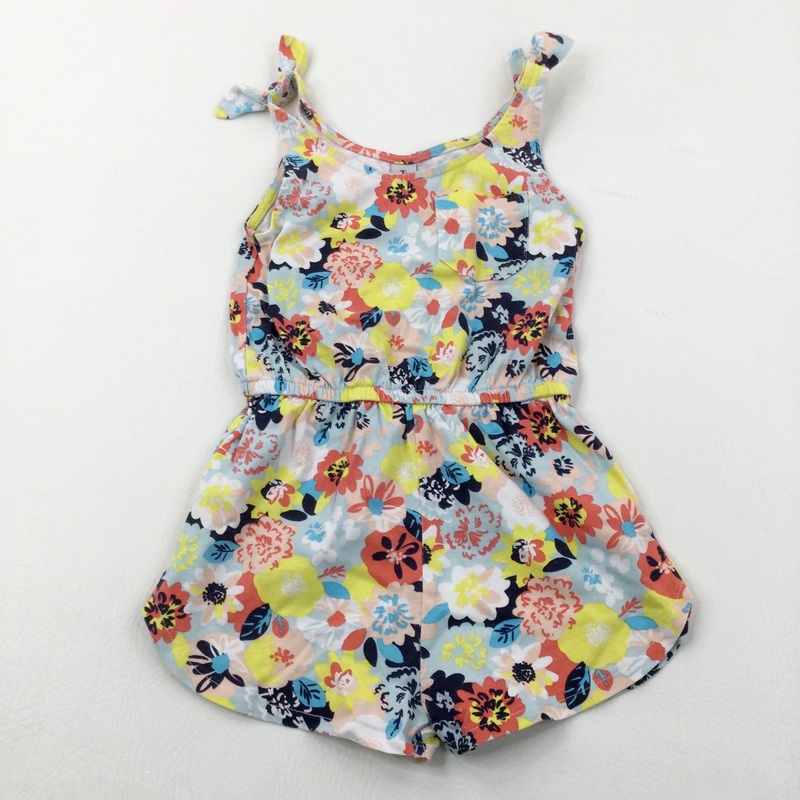 Colourful Flowers Cotton Jersey Playsuit - Girls 3-4 Years